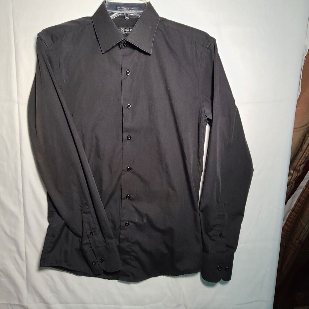 Milani Black Small Slim Fit Mens Button Shirt